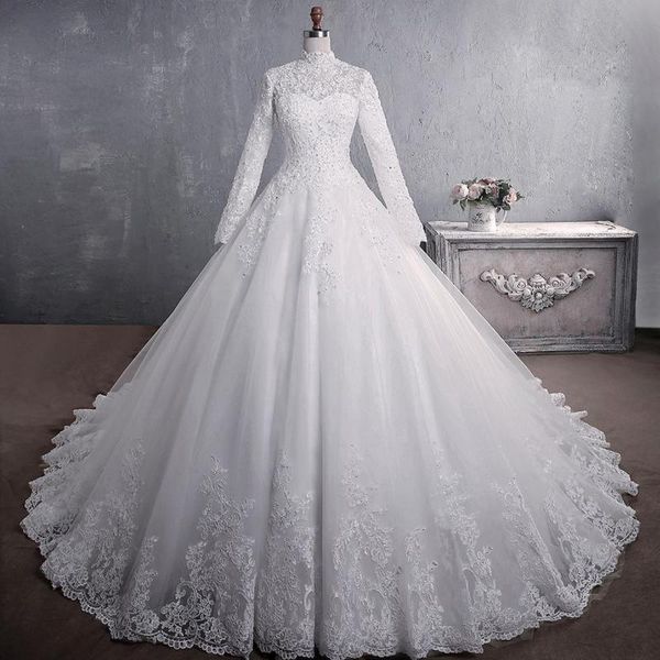 Andere Brautkleider Elegante Prinzessin Muslimisches Kleid Langarm Stehkragen Schnürung Promi-Ballkleid Vestido De Noiva Plus Size