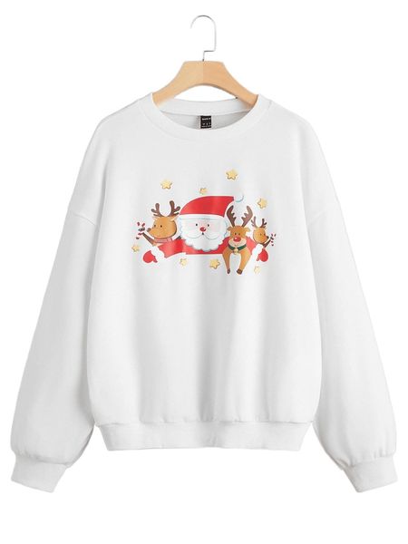 

christmas print drop shoulder sweatshirt i04i#, Black