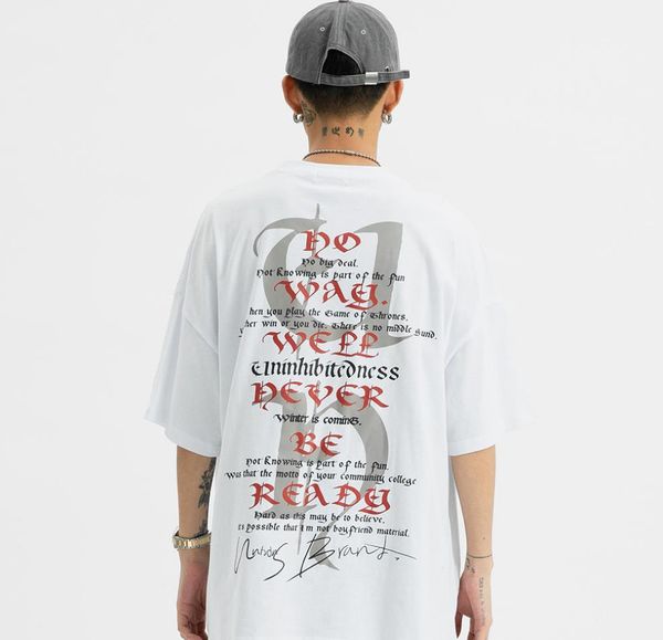 

men's t-shirts letter print t shirt high street short sleeve tee loose round neck, White;black