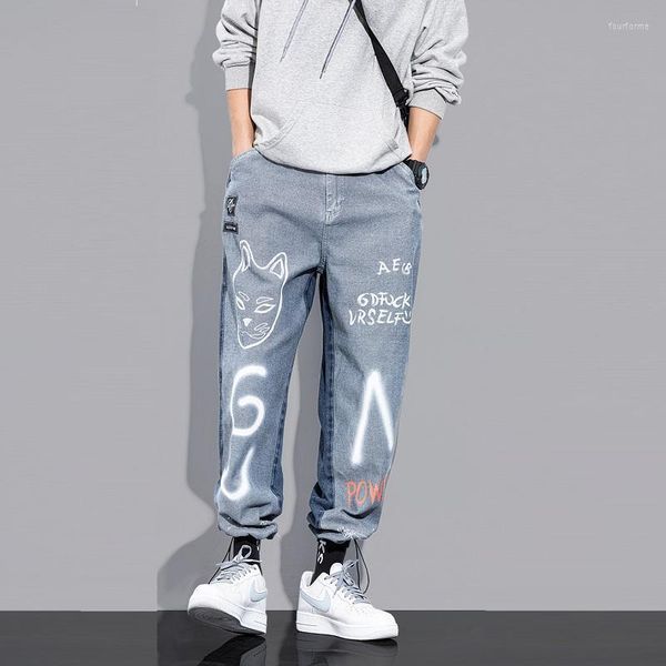 

men's jeans fashion printed spring and autumn 2022 trendy brand casual korean wild ins blue baggy mens street wear