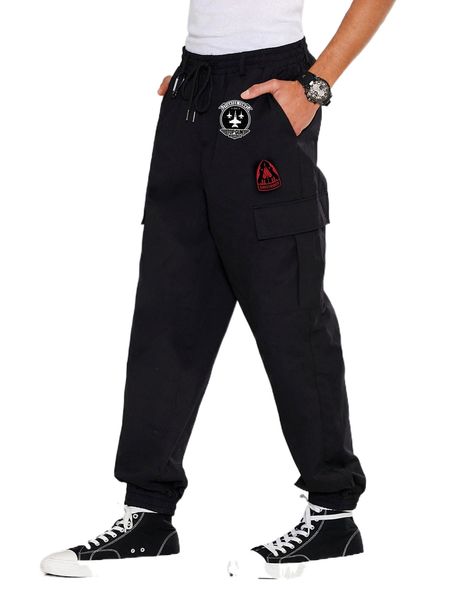 

x gun maverick men plane & letter patch detail flap pocket drawstring waist cargo pants i3an#, Black