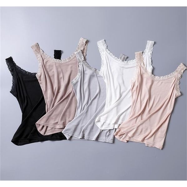 

100% silk knit lace camisole tank vest shirt sleepwear spaghetti strap tg312 220325, White