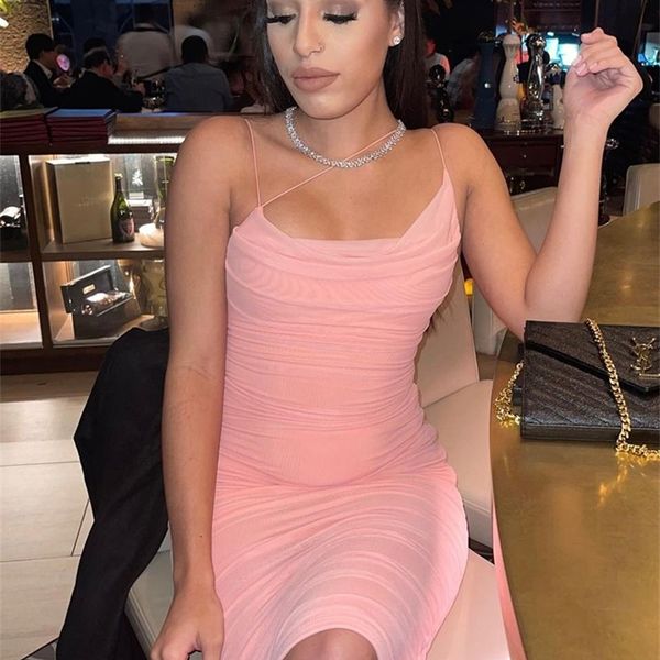 

avrilyaan pink mesh pleated bodycon dress women robe club night party es elegant elasticity midi summer vestidos 220613, Black;gray