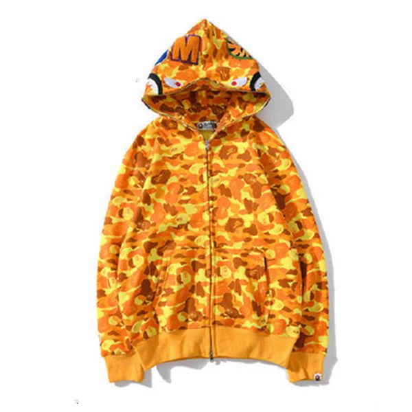 

men shark ape print hooded cardigan zipper sweater adults sweatshirts coat, Black