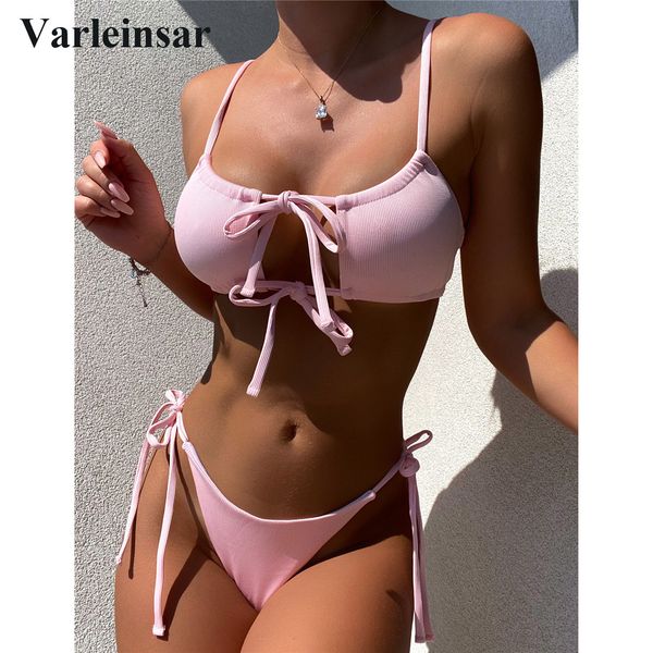 

new strappy lace up ribbed neon green bikini women swimwear female swimsuit two-piece bikini set bather bathing suit swim v3044p, White;black