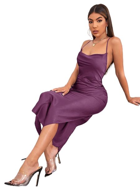 

crisscross back high split dress f0xe#, Black;gray
