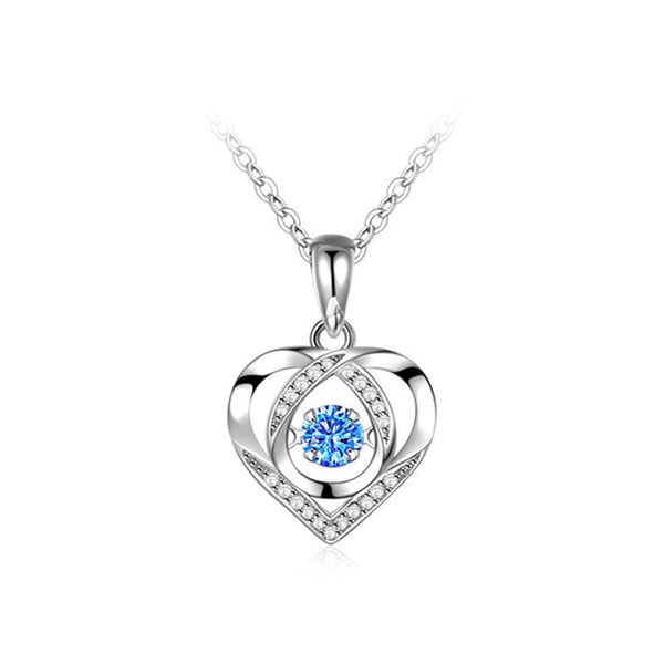 

fashion full zircons heart pendant with blue or white moving diamond & link chain choker necklace for women, Silver