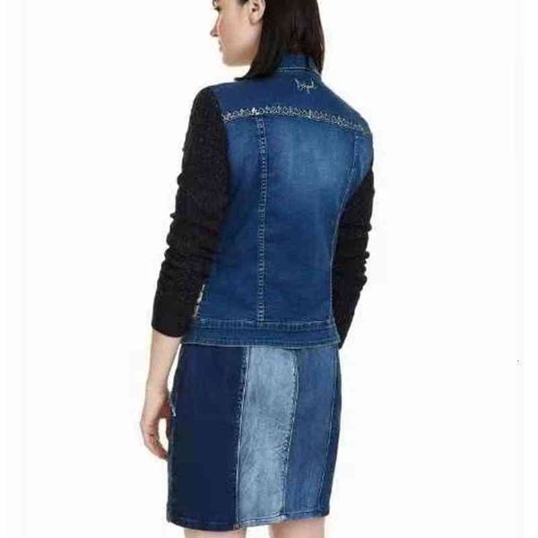 

women's jackets foreign trade original single spanish embroidery cowboy splicing wool sleeve jacket heavy industry, Black;brown