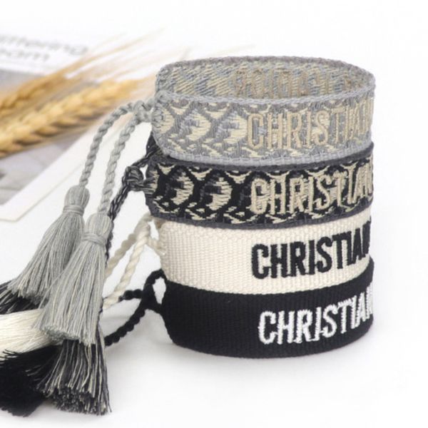 

brand fashion bracelets woven friendship for womens handmade braided luxury bracelet designers with tassel print embroidery mens jewelry ban, Golden;silver