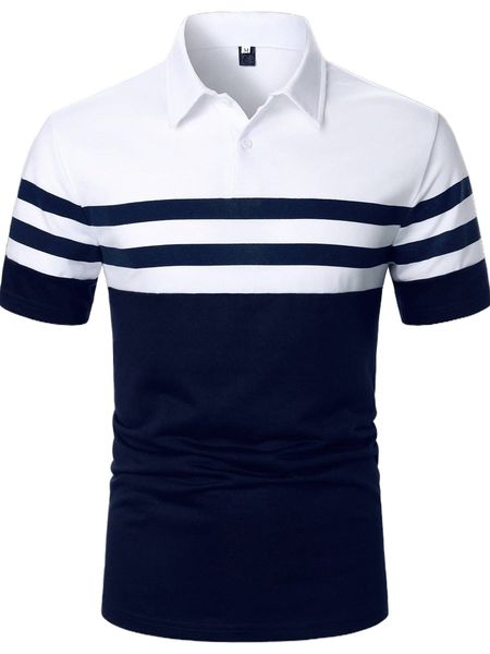 

men two tone striped half button polo shirt n59u#, White;black