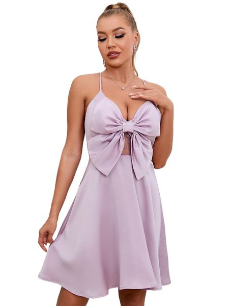 

d& bow front crisscross back satin cami dress 78wp#, Black;gray