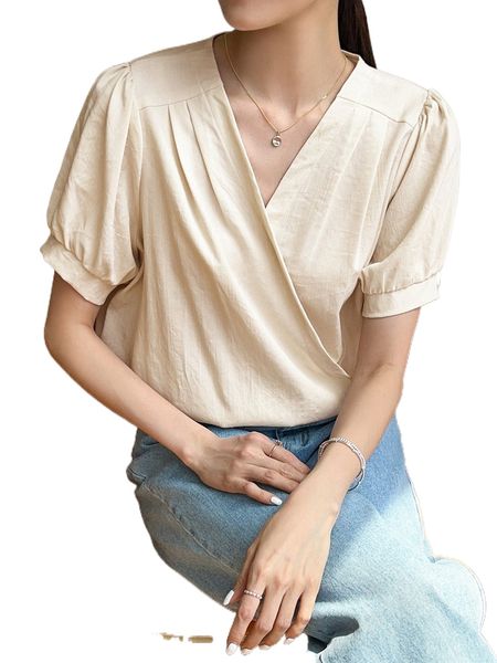 

dazy plicated detail puff sleeve blouse v8hi#, White
