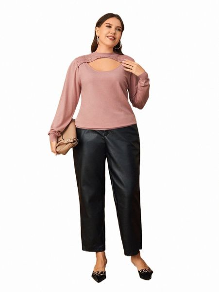

plus contrast lace cut out sweater v0tc#, Black