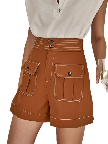 

sollinarry high waist stitching flap pocket shorts i9da#, White;black