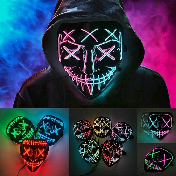 Máscaras de festa Cosplay brilhante El Wire Festive Supplies Face Corker Joker Skull Cartoon Luminous Led para Halloween Christmas 220826