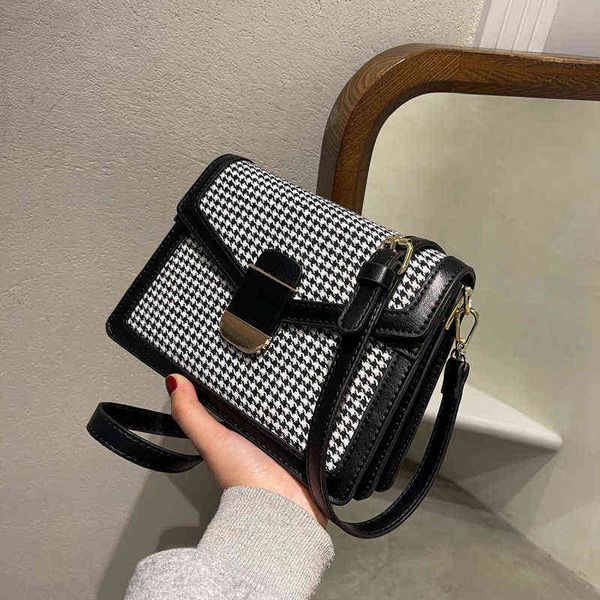

vintage houndstooth flap shoulder crossbody bags women handbag purses 2021 new fashion ladies messenger bag g220509