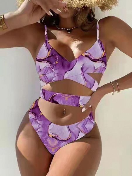 

marble print wrap bikini swimsuit g4f7#, White;black