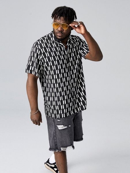 

extended sizes allover print shirt d0qg#, White;black