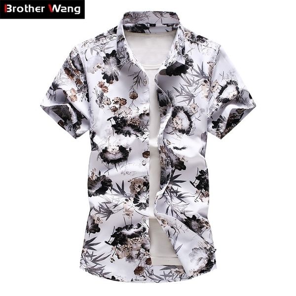 

plus size 5xl 6xl 7xl men's hawaiian shirt summer new fashion casual printing short sleeve flower shirt male brand clothes, White;black