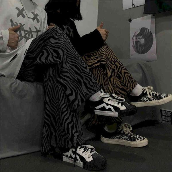 

pants men's spring autumn hip-hop high street dark zebra pattern casual pants wide-leg trousers men women straight-leg hipster 35lq, Black