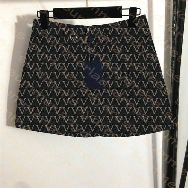 

retro denim skirt letter printed short dress high waist women mini skirt designer a line skirts with zipper, Black