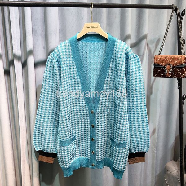 

women's knits & tees spring festival special price: fashionable hong kong style french thousand bird lattice v-neck single breasted coa, White