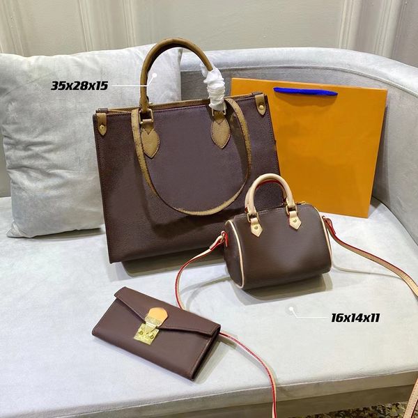 

designer fashion woman luxury shoulder bags three-piece totes handbag genuine leather classic pattern design super large capacity gifts bran