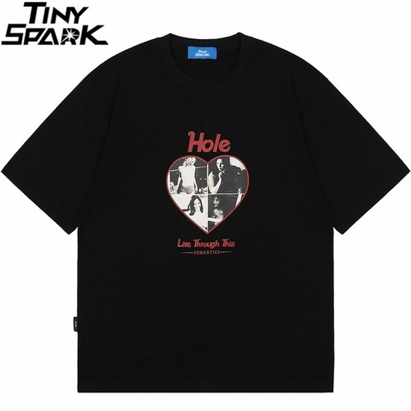 

men hip hop streetwear tshirt heart graphic letter printed t shirt casual cotton harajuku short sleeve tshirt tees 220512, White;black