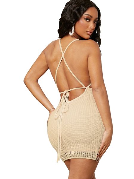 

halter neck cut out dress a4bp#, Black;gray