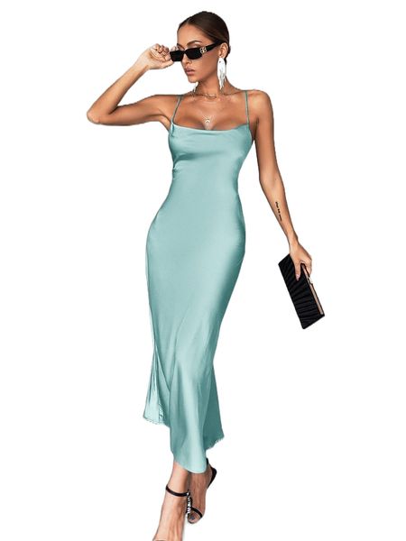 

solid tie backless cami dress q1op#, Black;gray