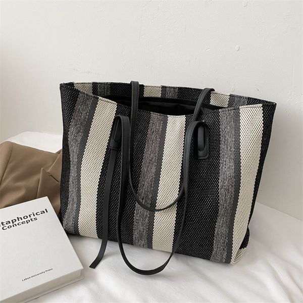 

large capacity canva shopping shoulder bags luxury simple stripes handbags casual female bucket shopper tote bag 220714
