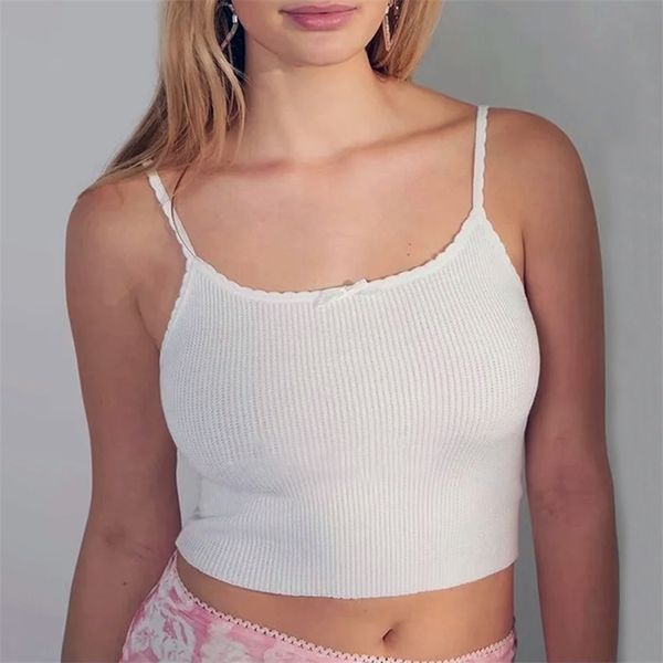 

women bowknot detail rib knitted cami 210316, Black;white