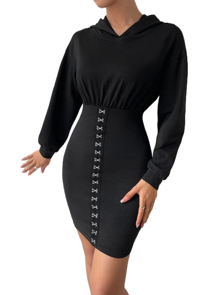 

hook and eye hooded bodycon dress o8td#, Black;gray