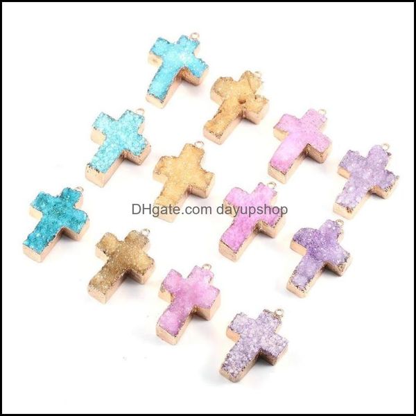 

charms jewelry findings components natural stone cross agate crystal bud gold plated pendant for makingdiy ne dhsrz, Bronze;silver
