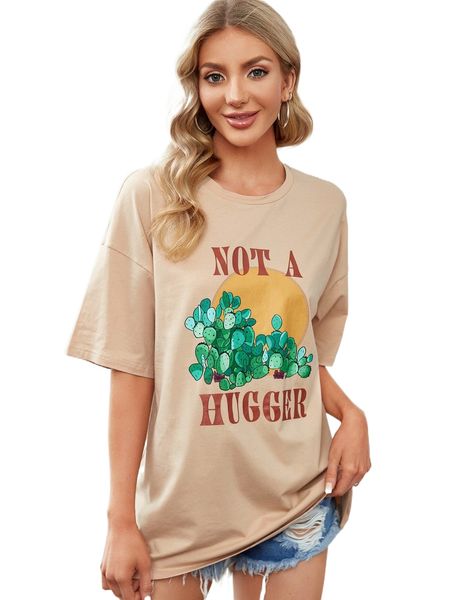 

x desert rebel design cactus & letter graphic drop shoulder tee m3h5#, White