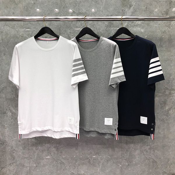 

oversized t shirt men summer cotton jersey striped 4-bar designer short sleeves loose casual relaxed blouse luxury brand new official tees, White;black