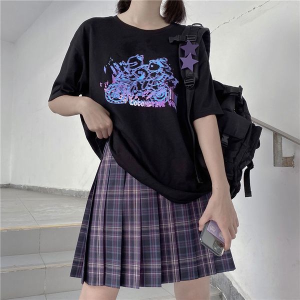 

women are you afraid of the japanese casual tshirt harajuku anime print fashion loose summer cotton t shirt 220602, White