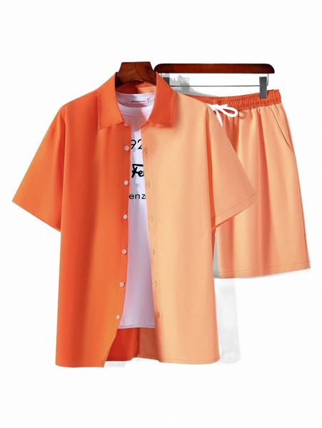 

men two tone shirt & drawstring waist shorts without tee b34n#, Gray