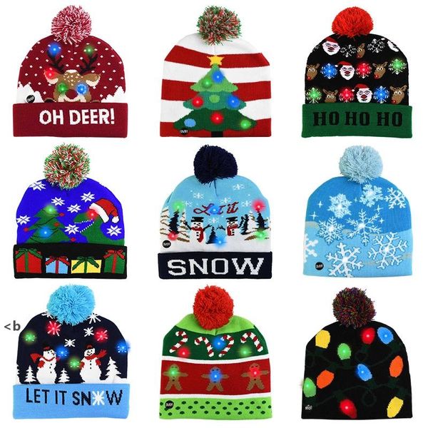 Led Christmas Knitted Hats Kids Baby Moms Winter Warm Beanies Gorros de ganchillo para calabaza muñecos de nieve Festival fiesta decoración accesorios de regalo ZZB15477