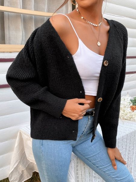 

button front raglan sleeve cardigan u3ox#, White;black