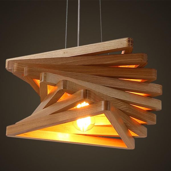 Lâmpadas pendentes de lustre de triângulo de madeira sólida para o bar da sala de restaurantes LED LED LED LED LED LED ENGINE