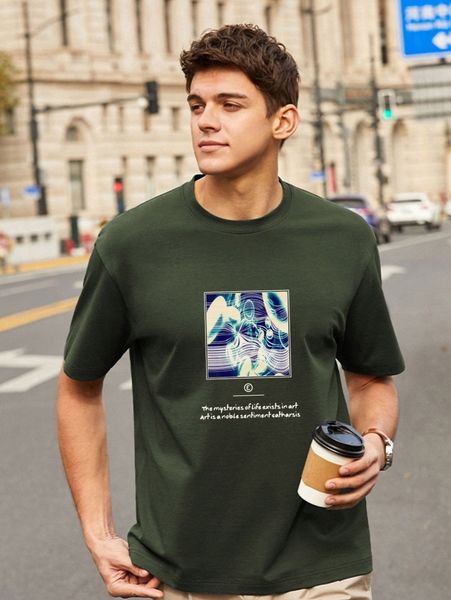 

men slogan & picture print tee 68e4#, White;black