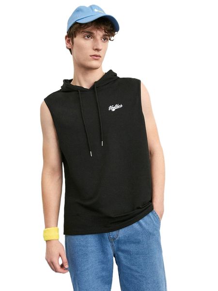 

men letter graphic drawstring hooded tank r0d4#, White;black
