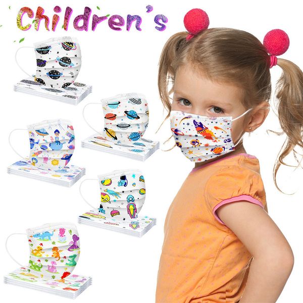 

disposable face masks breathable planet rocket dinosaur elephant pattern 3-ply non-woven cup dust masks with elastic earloop for kids boys g