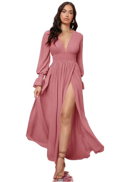

flounce sleeve shirred waist wrap hem dress s81k#, Black;gray