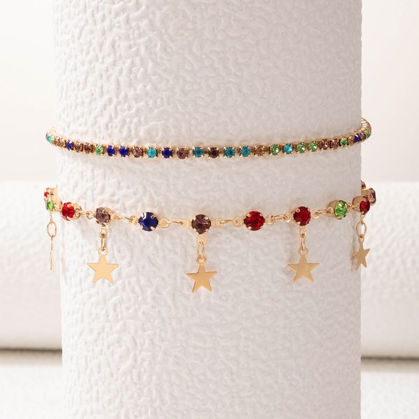Cavigliere regolabili fatte a mano con perle eleganti con catena in pietra di cristallo colorato per set di gioielli bohémien da donna