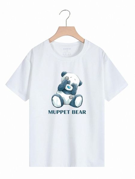 

cartoon bear & letter graphic tee 66kf#, White