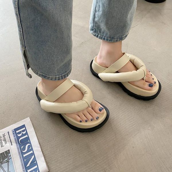 

slippers summer women's platform flip flop flat bottom designer same style casual elegant trend outdoor beach name brand white, Black