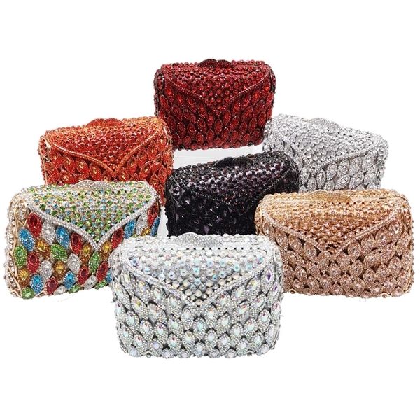 

red luxury crystal box clutch ladies wedding prom handbags diamond stones evening bag bags sm99 220616