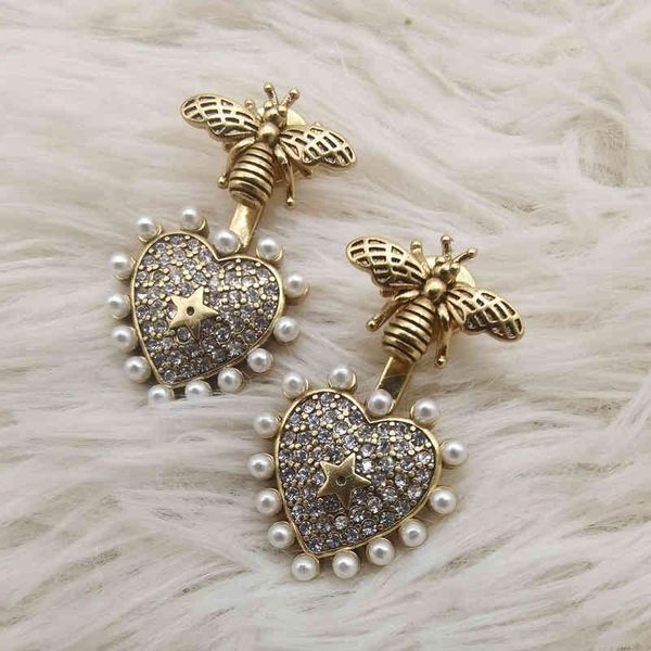 

2022 factory wholesale new advanced sense love full of diamond personality niche earrings women's dijia 82fd, Golden